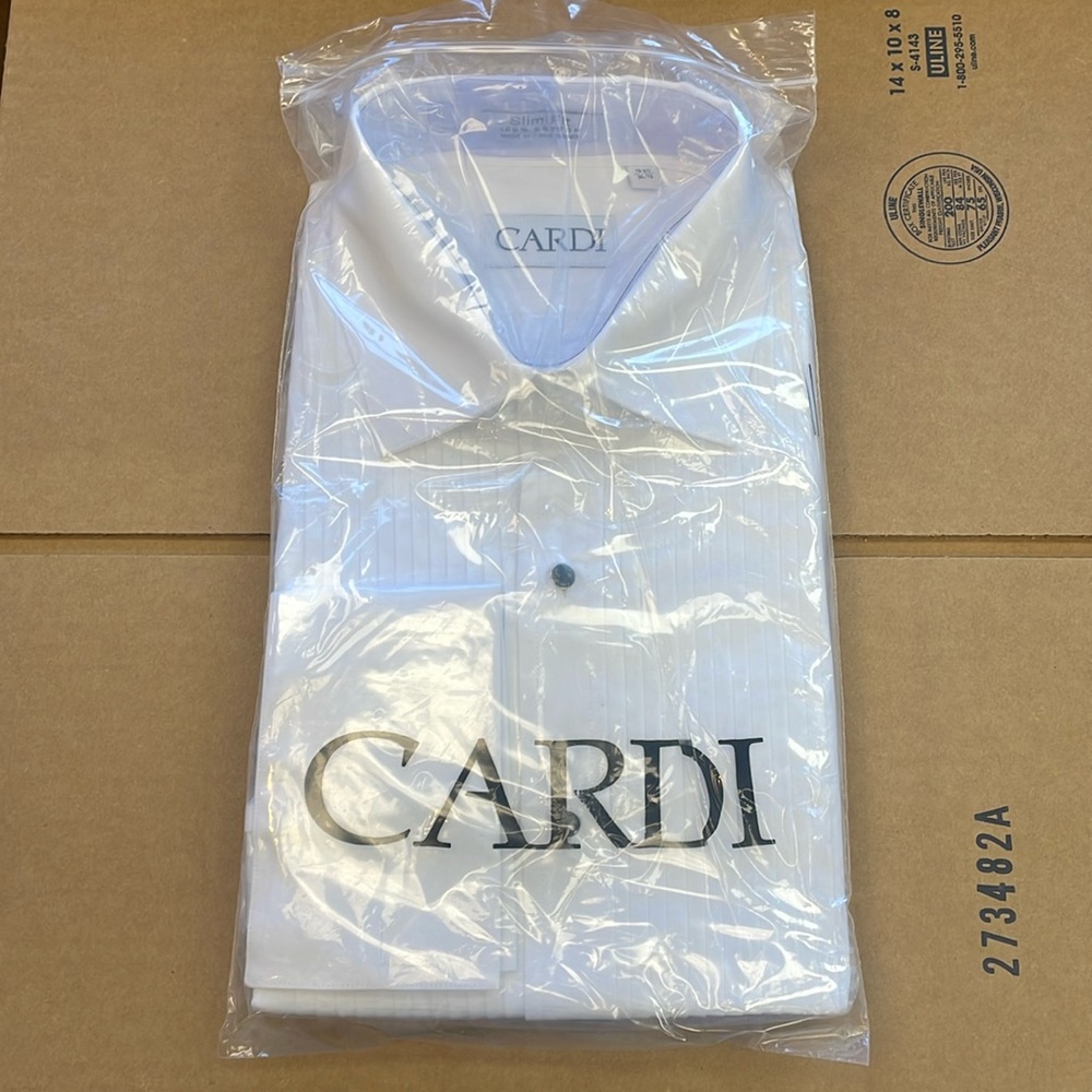 Cardi Cotton Spread Collar Tuxedo Shirt Fitted 16.5 x 34/35 New